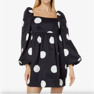 Kate Spade Giant Dot Faille Dress Polka Dot Puff Sleeves Black White Size 2